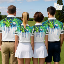 Load image into Gallery viewer, Watercolor Mens Golf Polo Shirt Custom Green Golf Ball Pattern Golf Tops For Men, Golf Lovers Gifts NHN0113