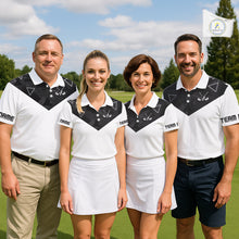 Load image into Gallery viewer, Mens Golf Polo Shirt Black Geometric Triangle Pattern Custom Name White Golf Tops For Men NHN0122