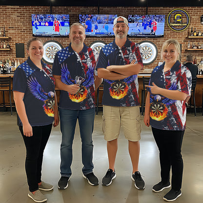 Custom US Flag Eagle Flame Darts Shirt for Women Darts Team Jerseys Dartboard Shirt NNT270