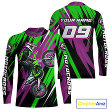 Load image into Gallery viewer, Purple and Green Motocross Racing Jersey for Women Kid Men Dirt Bike Off road Shirt XM473