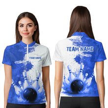 Load image into Gallery viewer, Blue Bowling Shirts for Women Men Custom Bowling Polo &amp; 1/4 Zip Shirt for Team MBL220