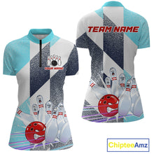 Load image into Gallery viewer, Blue Bowling Shirts for Team Women Men Custom Bowling Polo and 1/4 Zip Shirt MBL226
