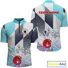 Load image into Gallery viewer, Blue Bowling Shirts for Team Women Men Custom Bowling Polo and 1/4 Zip Shirt MBL226