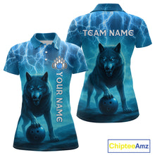 Load image into Gallery viewer, Lightning Wolf Bowling Shirts for Team Women Men Custom Blue Wolf Bowling Jerseys MBL193