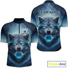 Load image into Gallery viewer, Blue Wolf Bowling Shirts Team Women Men Custom Bowling Jersey Bowl Polo&amp;1/4 Zip MBL239