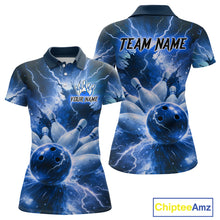 Load image into Gallery viewer, Blue Lightning Thunder Bowling Shirts Yellow for Team Women Men Bowling Jersey MBL247