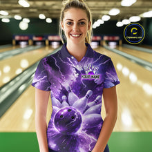 Load image into Gallery viewer, Purple Lightning Thunder Bowling Shirts Yellow for Team Women Men Bowling Jersey MBL247