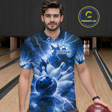 Load image into Gallery viewer, Blue Lightning Thunder Bowling Shirts Yellow for Team Women Men Bowling Jersey MBL247