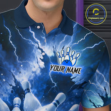 Load image into Gallery viewer, Blue Lightning Thunder Bowling Shirts Yellow for Team Women Men Bowling Jersey MBL247