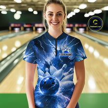 Load image into Gallery viewer, Blue Lightning Thunder Bowling Shirts Yellow for Team Women Men Bowling Jersey MBL247