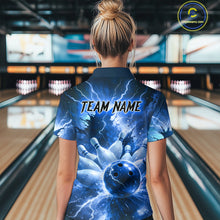 Load image into Gallery viewer, Blue Lightning Thunder Bowling Shirts Yellow for Team Women Men Bowling Jersey MBL247