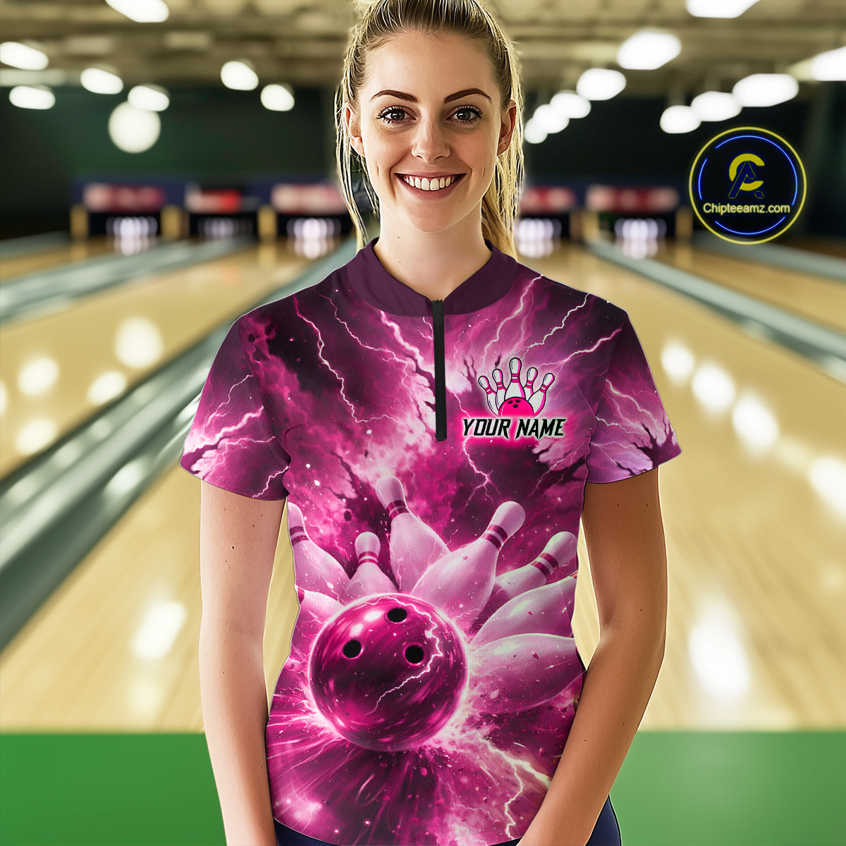 Pink Lightning Thunder Bowling Shirts Yellow for Team Women Men Bowling Jersey MBL247