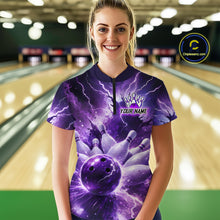Load image into Gallery viewer, Purple Lightning Thunder Bowling Shirts Yellow for Team Women Men Bowling Jersey MBL247