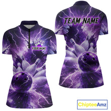 Load image into Gallery viewer, Purple Lightning Thunder Bowling Shirts Yellow for Team Women Men Bowling Jersey MBL247