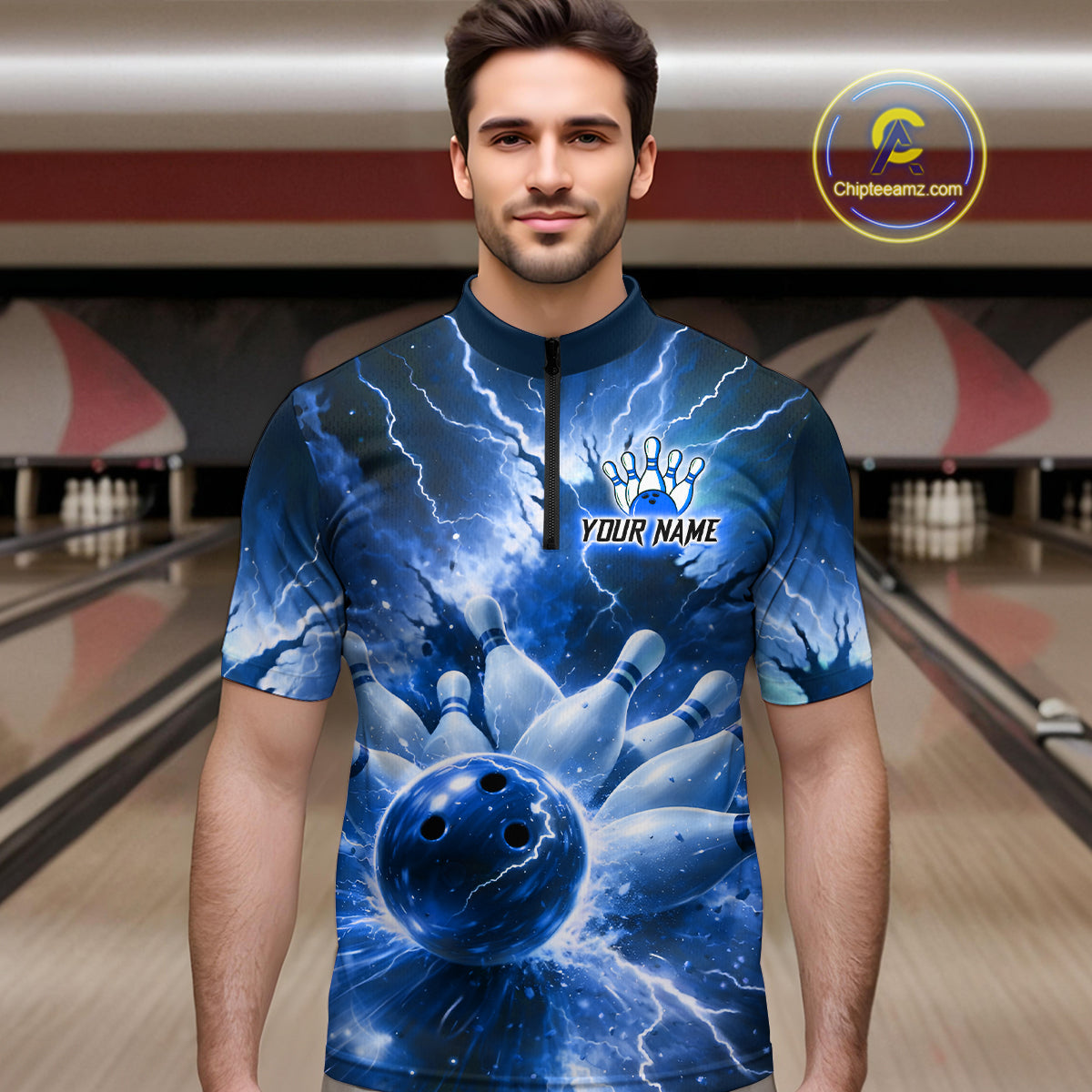 Blue Lightning Thunder Bowling Shirts Yellow for Team Women Men Bowling Jersey MBL247