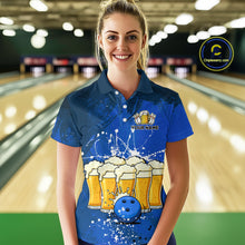 Load image into Gallery viewer, Beer Bowling Shirts Team Women Men Custom Blue Bowling Jersey Bowl League MBL249