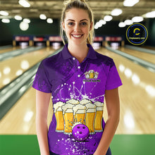 Load image into Gallery viewer, Beer Bowling Shirts Team Women Men Custom Purple Bowling Jersey Bowl League MBL249