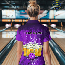 Load image into Gallery viewer, Beer Bowling Shirts Team Women Men Custom Purple Bowling Jersey Bowl League MBL249