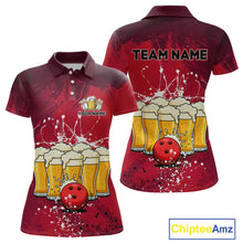 Load image into Gallery viewer, Beer Bowling Shirts Team Women Men Custom Red Bowling Jersey Bowl League MBL249