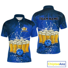 Load image into Gallery viewer, Beer Bowling Shirts Team Women Men Custom Blue Bowling Jersey Bowl League MBL249