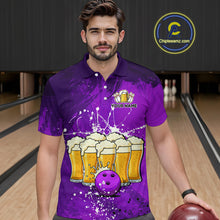 Load image into Gallery viewer, Beer Bowling Shirts Team Women Men Custom Purple Bowling Jersey Bowl League MBL249