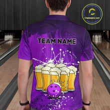 Load image into Gallery viewer, Beer Bowling Shirts Team Women Men Custom Purple Bowling Jersey Bowl League MBL249
