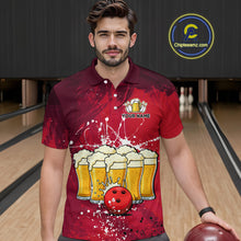 Load image into Gallery viewer, Beer Bowling Shirts Team Women Men Custom Red Bowling Jersey Bowl League MBL249