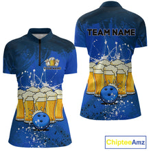 Load image into Gallery viewer, Beer Bowling Shirts Team Women Men Custom Blue Bowling Jersey Bowl League MBL249