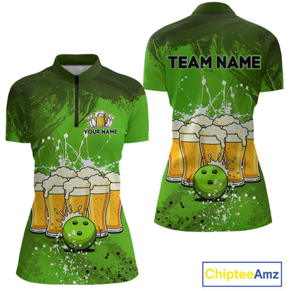 Beer Bowling Shirts Team Women Men Custom Green Bowling Jersey Bowl League MBL249