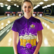Load image into Gallery viewer, Beer Bowling Shirts Team Women Men Custom Purple Bowling Jersey Bowl League MBL249