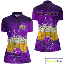Load image into Gallery viewer, Beer Bowling Shirts Team Women Men Custom Purple Bowling Jersey Bowl League MBL249