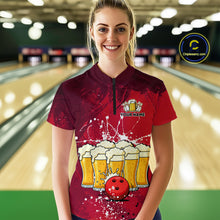 Load image into Gallery viewer, Beer Bowling Shirts Team Women Men Custom Red Bowling Jersey Bowl League MBL249