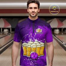 Load image into Gallery viewer, Beer Bowling Shirts Team Women Men Custom Purple Bowling Jersey Bowl League MBL249
