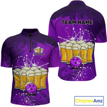 Load image into Gallery viewer, Beer Bowling Shirts Team Women Men Custom Purple Bowling Jersey Bowl League MBL249