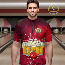Load image into Gallery viewer, Beer Bowling Shirts Team Women Men Custom Red Bowling Jersey Bowl League MBL249