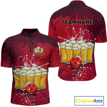 Load image into Gallery viewer, Beer Bowling Shirts Team Women Men Custom Red Bowling Jersey Bowl League MBL249