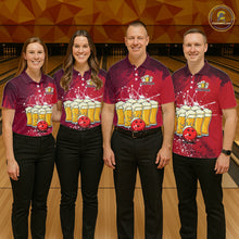 Load image into Gallery viewer, Beer Bowling Shirts Team Women Men Custom Red Bowling Jersey Bowl League MBL249