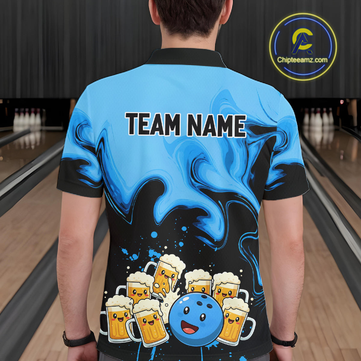 Funny Beer Bowling Shirts Blue for Women Men Bowling Polo&1/4 Zip Bowling League MBL252