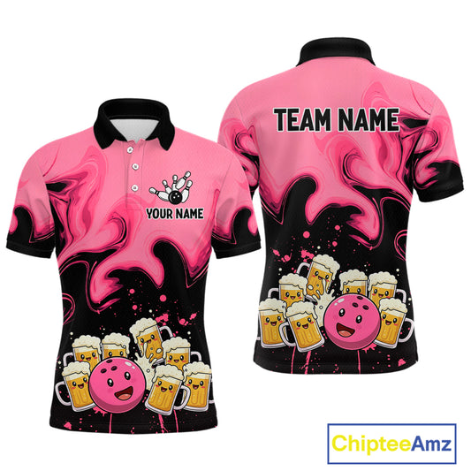 Funny Beer Bowling Shirts Pink for Women Men Bowling Polo&1/4 Zip Bowling League MBL252