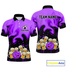 Load image into Gallery viewer, Funny Beer Bowling Shirts Purple for Women Men Bowling Polo&amp;1/4 Zip Bowling League MBL252
