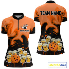 Load image into Gallery viewer, Funny Beer Bowling Shirts Orange for Women Men Bowling Polo&amp;1/4 Zip Bowling League MBL252
