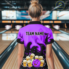 Load image into Gallery viewer, Funny Beer Bowling Shirts Purple for Women Men Bowling Polo&amp;1/4 Zip Bowling League MBL252