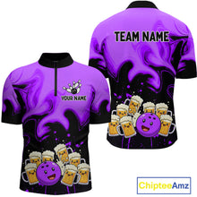 Load image into Gallery viewer, Funny Beer Bowling Shirts Purple for Women Men Bowling Polo&amp;1/4 Zip Bowling League MBL252