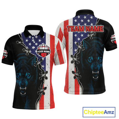 Patriotic Wolf Bowling Shirts for Team Men Women Wolf Bowling Jerseys American Flag MBL203