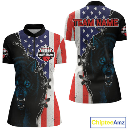 Patriotic Wolf Bowling Shirts for Team Men Women Wolf Bowling Jerseys American Flag MBL203