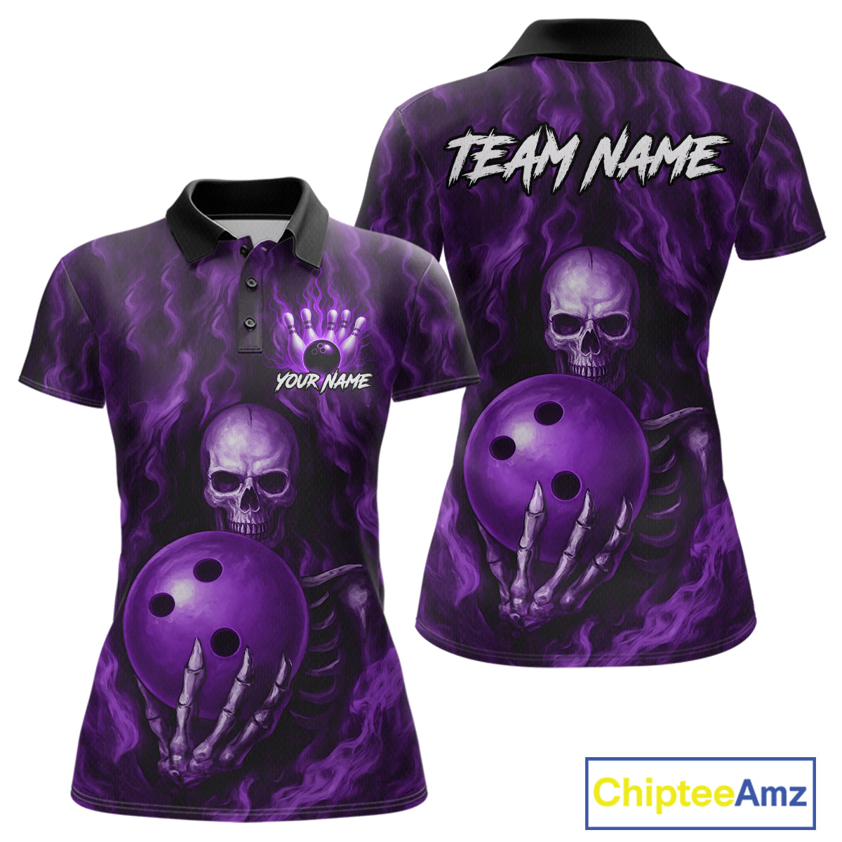 Purple Skull Bowling Shirts for Team Men Women Custom Bowling Jerseys for Bowlers MBL206