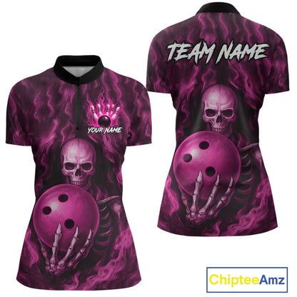 Pink Skull Bowling Shirts for Team Men Women Custom Bowling Jerseys for Bowlers MBL206