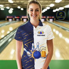 Load image into Gallery viewer, Beer Bowling Shirts Blue&amp;White Beer Bowling Jersey for Team Women Men Bowl League MBL259