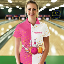 Load image into Gallery viewer, Beer Bowling Shirts Pink&amp;White Beer Bowling Jersey for Team Women Men Bowl League MBL259