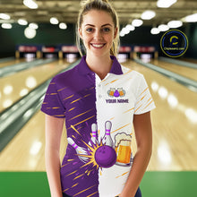 Load image into Gallery viewer, Beer Bowling Shirts Purple&amp;White Beer Bowling Jersey for Team Women Men Bowl League MBL259